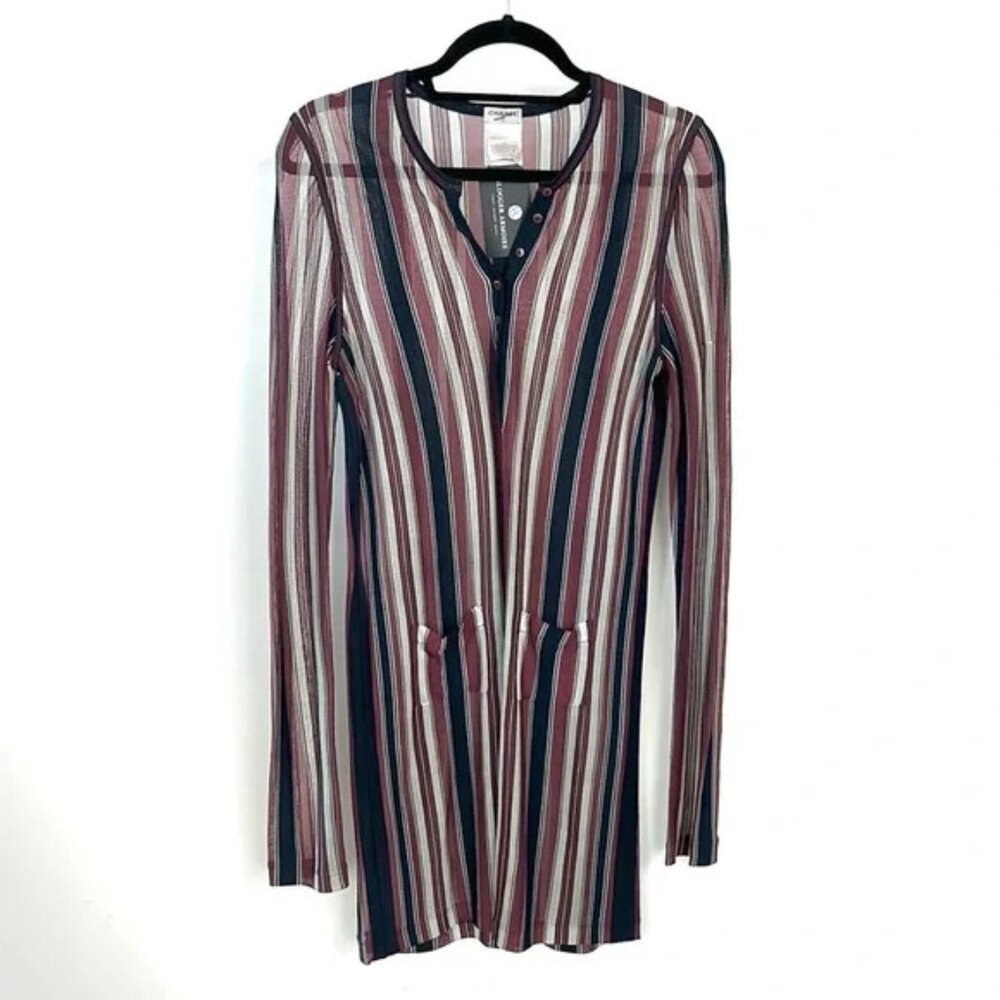 Chanel 06/C Burgundy Striped Buttoned-Henley Tunic